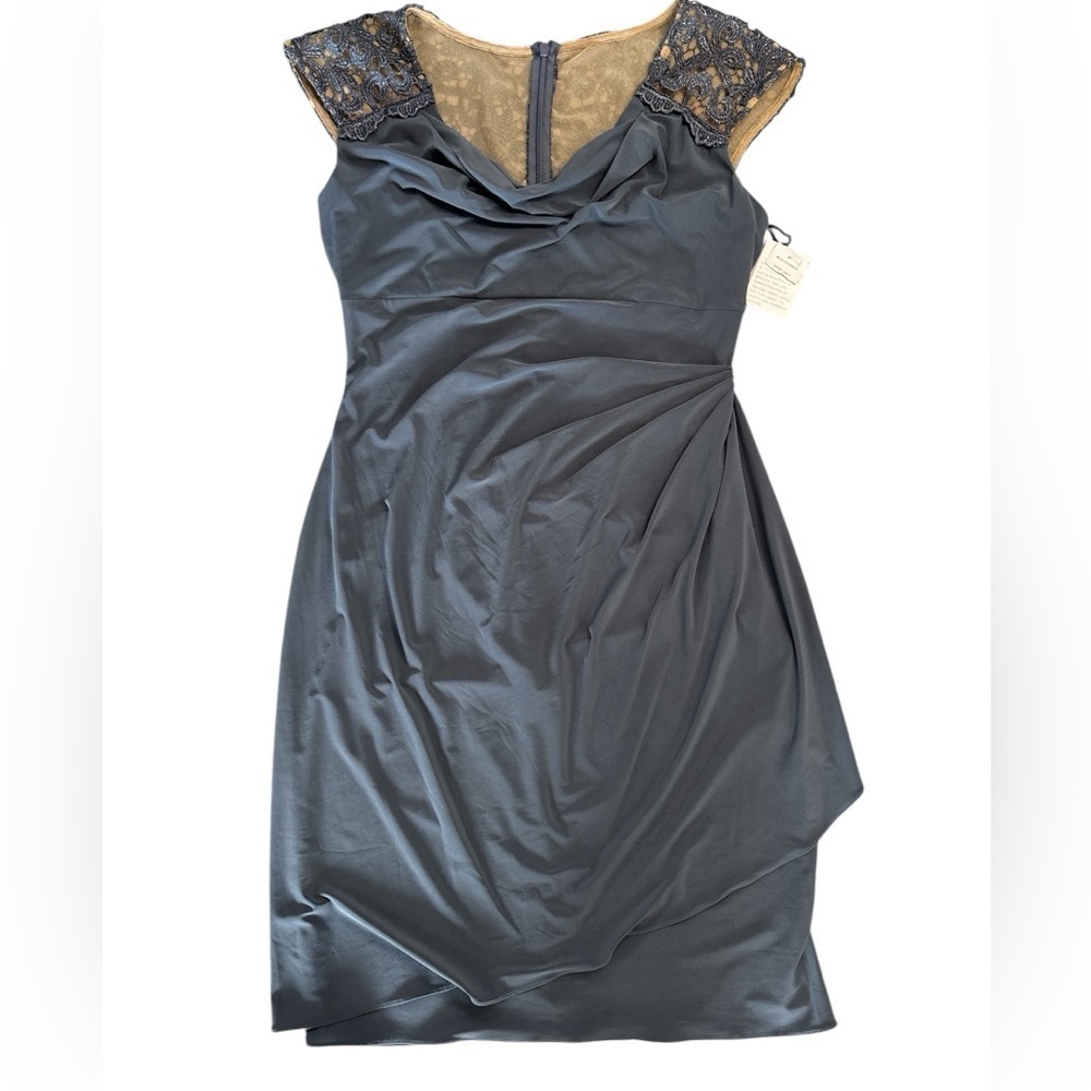 Alex Evenings Grey Cocktail Knee Length Cap Sleeve Dress Women's 8 NWT